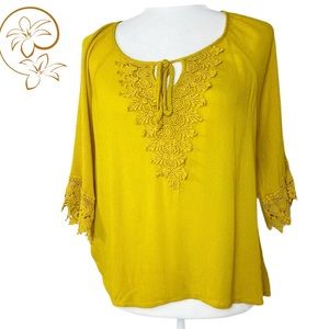 NAIF Yellow Mustard Boho 3/4 Sleeve Blouse PM
